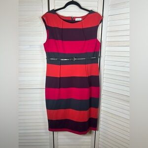 Calvin Klein Vibrant Red/Pink and Deep Purple Sleeveless Dress. Career. Size 14.